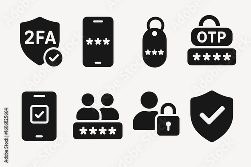 Various authentication icons including 2fa and otp symbols