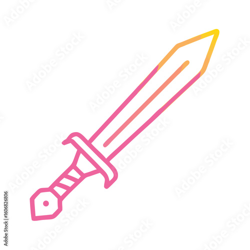 Sword illustration in gradient pink and yellow outline style  