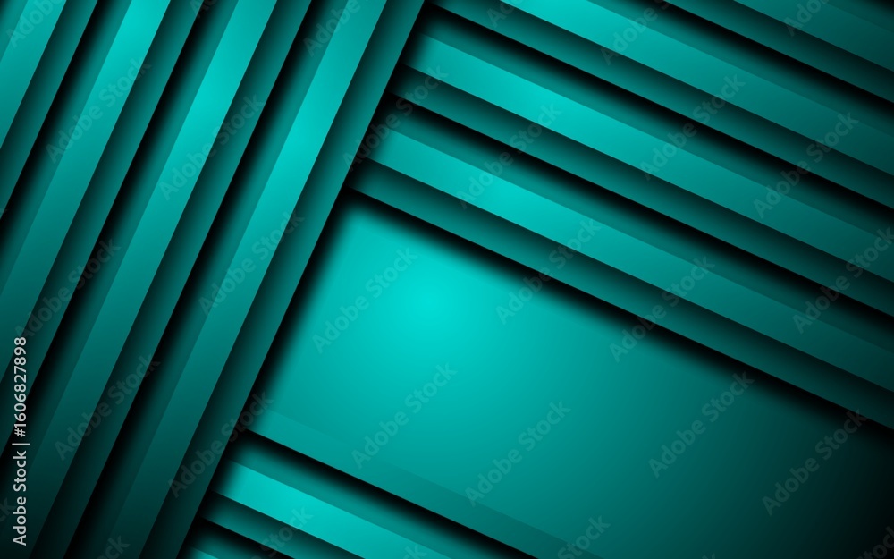 Obraz premium A modern abstract background design featuring layered teal geometric shapes with depth, shadows, and smooth lighting gradients. Ideal for use in technology themes, digital presentations, web design, 
