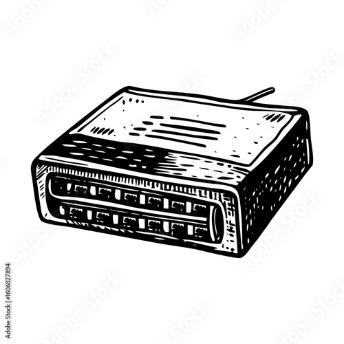 A vintage style illustration showing cable box