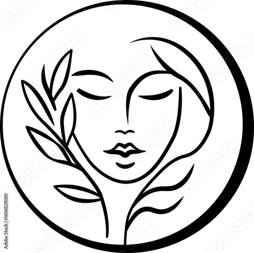 Minimalist Woman Face Line Art Logo in Circle Frame