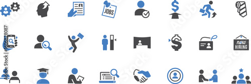 Job and Workplace Icon Pack – Interview, Work, Employee, ID Card, Desk, Office, Business, Career, Job, Resume, Application, Recruiter, Staff, Candidate, HR, Identity, Company, Meeting

