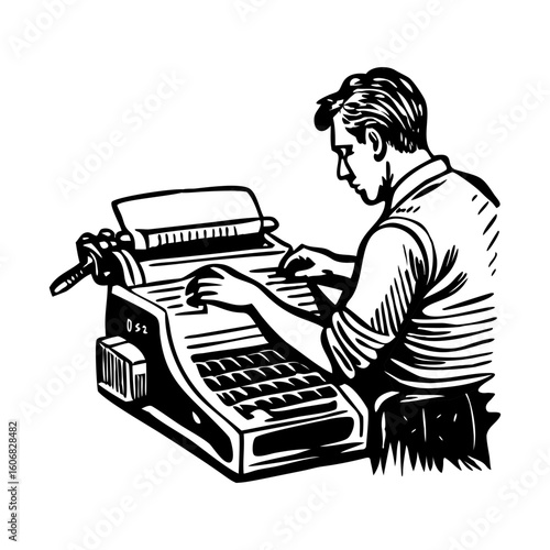A vintage style illustration showing typewriter