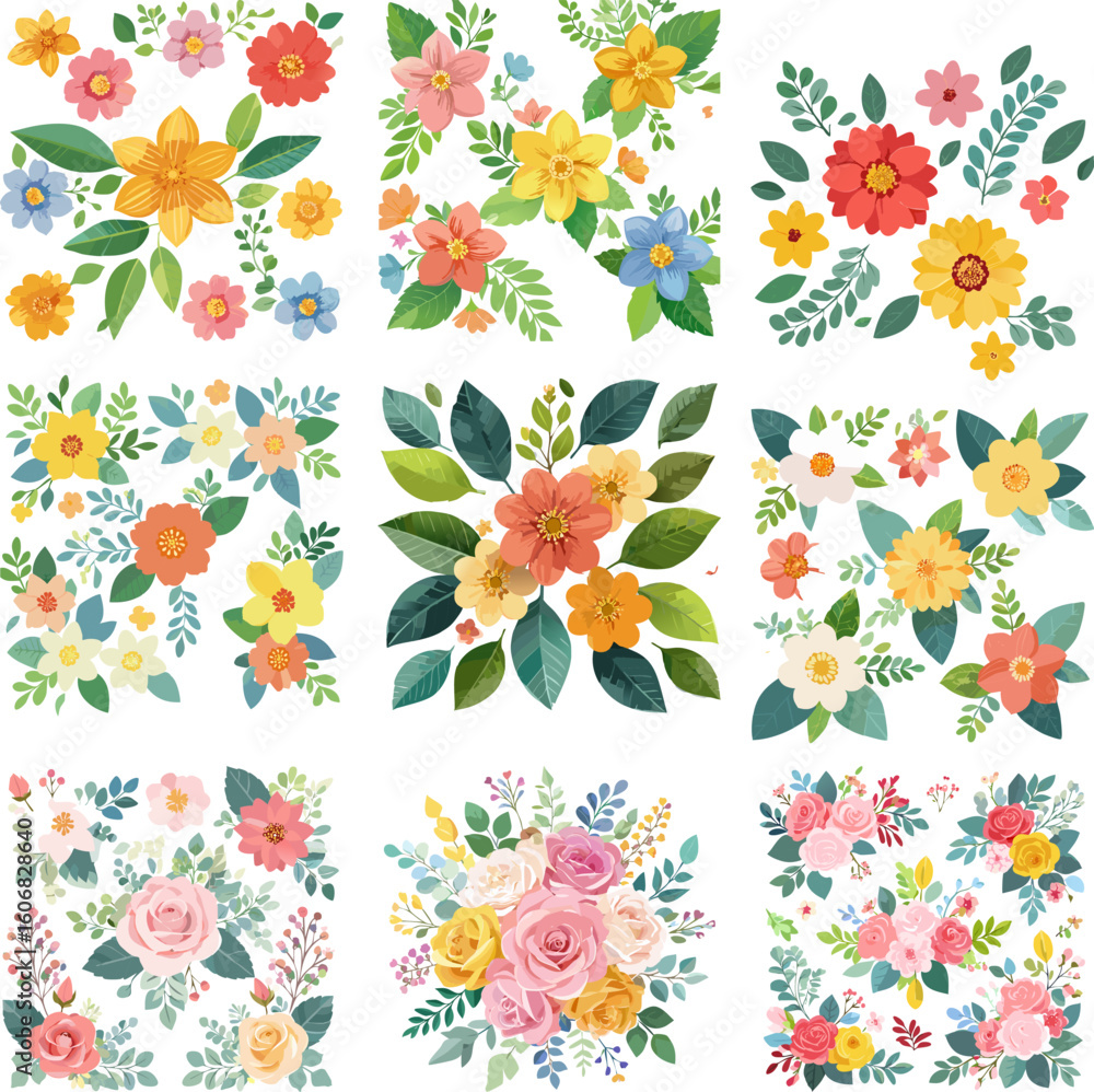 Obraz premium Colorful Floral Arrangements on White 1.