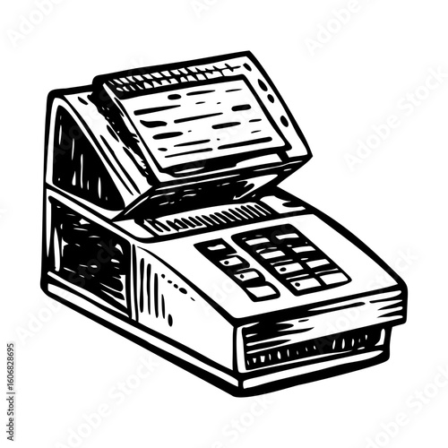 A vintage sketchy style illustration depicting pos machine