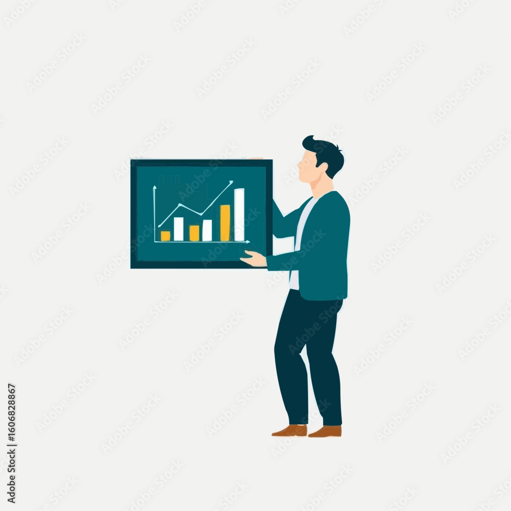 Man presenting financial chart in business suit with positive growth Man presenting financial chart in business suit with positive growth