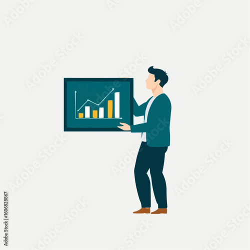 Man presenting financial chart in business suit with positive growth  