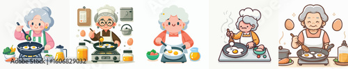 vector character of grandmother cooking eggs