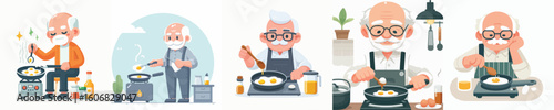 vector character of grandfather cooking eggs