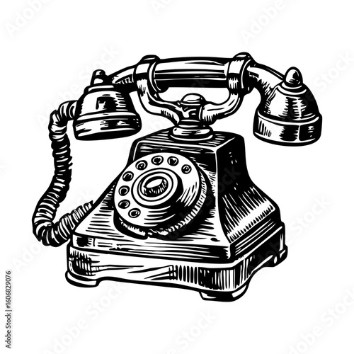 A vintage sketchy style illustration depicting telephone