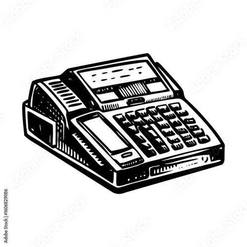 A vintage sketchy style illustration depicting telex machine