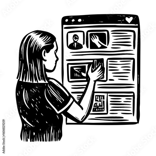 A vintage style illustration showing scrolling feed