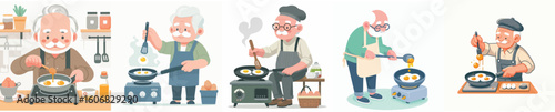 vector character of grandfather cooking eggs