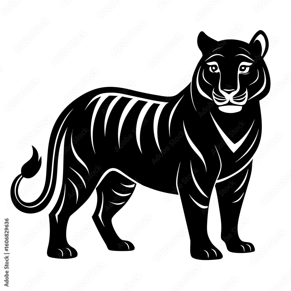Fototapeta premium Tiger vector clean black silhouette design white background