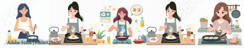 vector character of woman cooking eggs