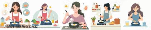 vector character of woman cooking eggs