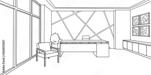 Office room graphic black white interior sketch illustration vector 
