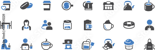 Food and Kitchen Icon Set – Cooking, Meal, Pot, Boil, Kettle, Coffee, Breakfast, Food, Kitchen, Drink, Hot, Beverage, Restaurant, Steam, Morning, Tea, Cup, Boiling

