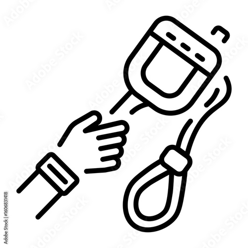 A linear style icon representing wrist strap