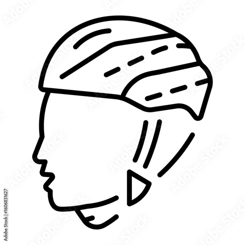 A linear style icon representing cycling helmet