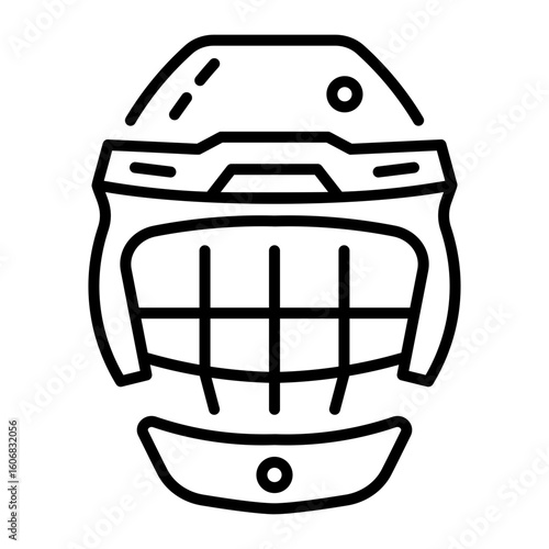 A linear style icon representing hockey helmet