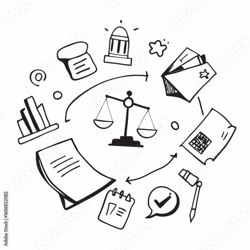 Government and Politics Doodle Set – Hand-Drawn Civic & Legal Elements