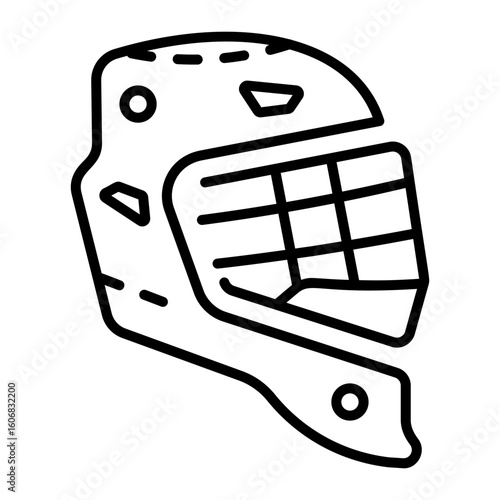 An outline style icon depicting goalie helmet