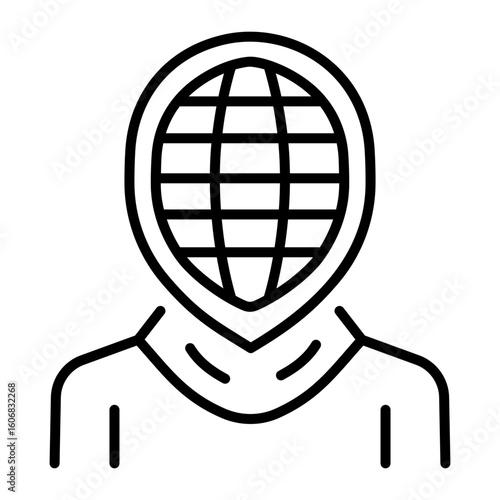 An outline style icon depicting fencing mask