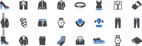 Business Suit and Accessories Vector Set – Formal Wear, Tie, Watch, Shoes, Dress, Fashion Icon, Office Style, Stylish Men, Classic Outfit, Apparel, Wearable, Shirt, Necktie, Elegant, Outfit Icons, Clo