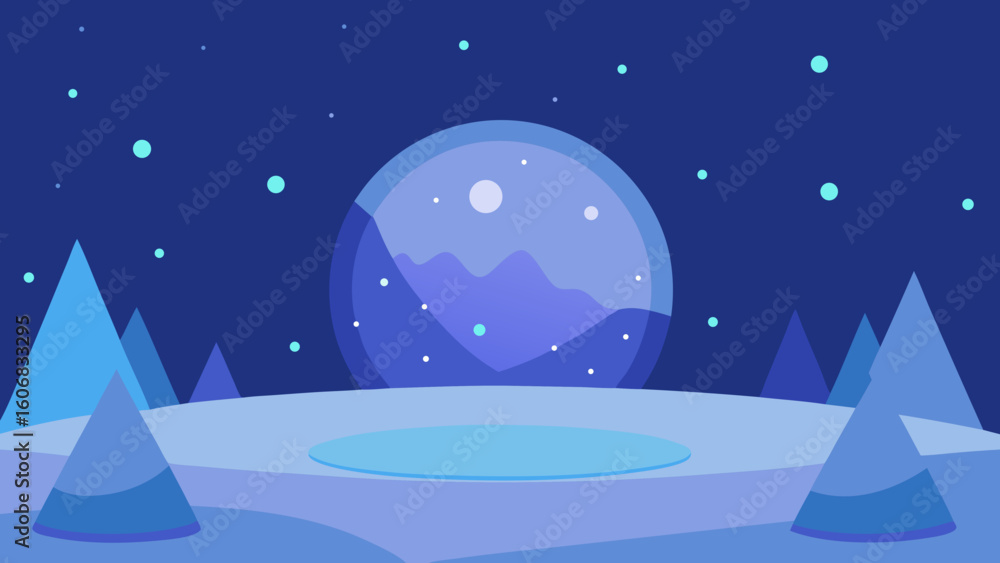 Fototapeta premium Magical snowfall scene glowing particles