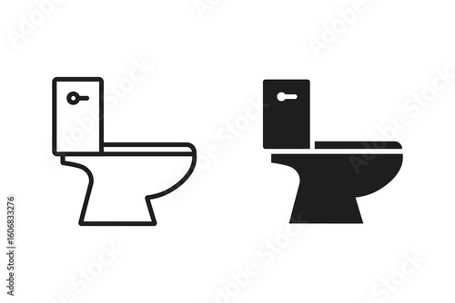 Toilet flat and line icon. Bowl sanitary ware vector bathroom set. Toilet bowl icon black glyph pictogram. Bidet toilet icon