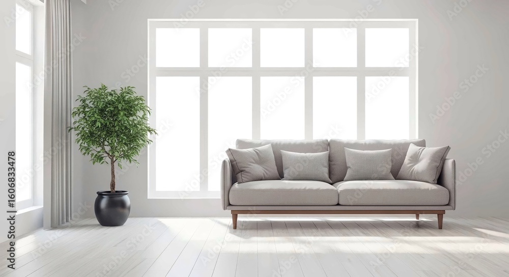 Fototapeta premium Minimalistyczny salon z naturalnym światłem