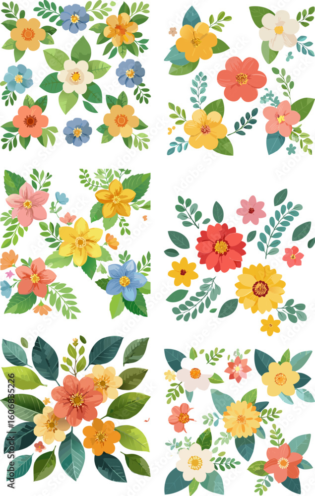 Obraz premium Colorful Floral Designs Six Unique Flower Arrangements.