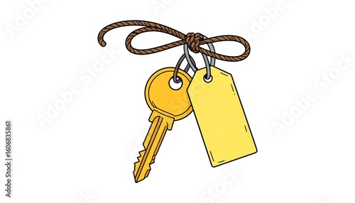 A hand-drawn illustration of a key and tag