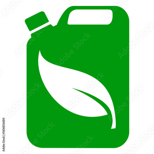 Símbolo biocombustible. Icono silueta de lata de combustible con hoja de planta	