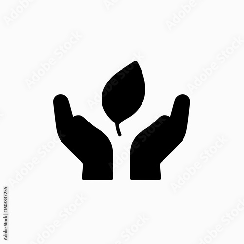 Hands Holding Leaf Symbolizing Nature Protection – Solid Icon