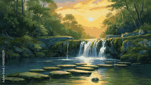 Wild Torrent Waterfall landscape isolated watercolor vector illustration svg