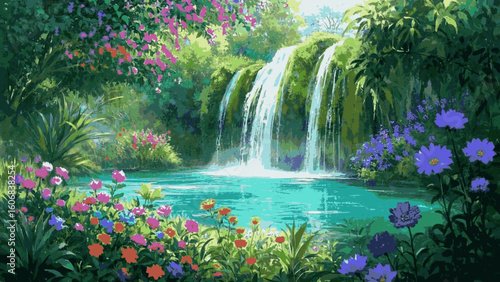 Mist & Murmur Waterfall landscape isolated watercolor vector illustration svg