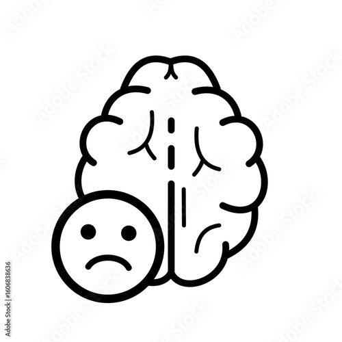 Depression and mental health issues, sad brain - vector icon