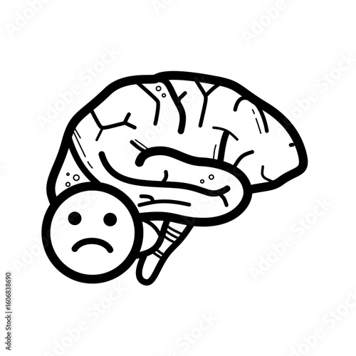 Depression and mental health issues, sad brain - vector icon