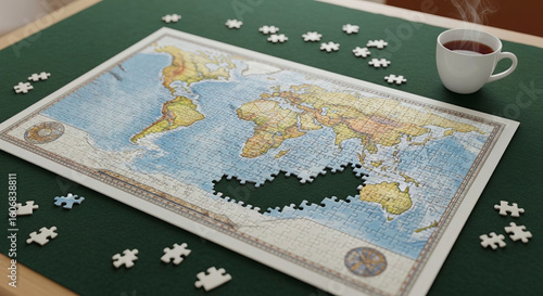 World Map Jigsaw Puzzle with Missing Pieces
