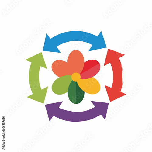 Nature Cycle Flower with Circular Arrows Vector