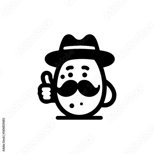 Cartoon Egg Character with Fedora Mustache and Thumbs Up Gesture.