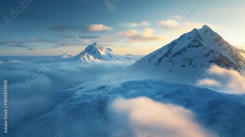 Wallpaper Mural Peaceful Snowy Mountain Range Under Blue Sky at Sunset with Soft Lighting Torontodigital.ca