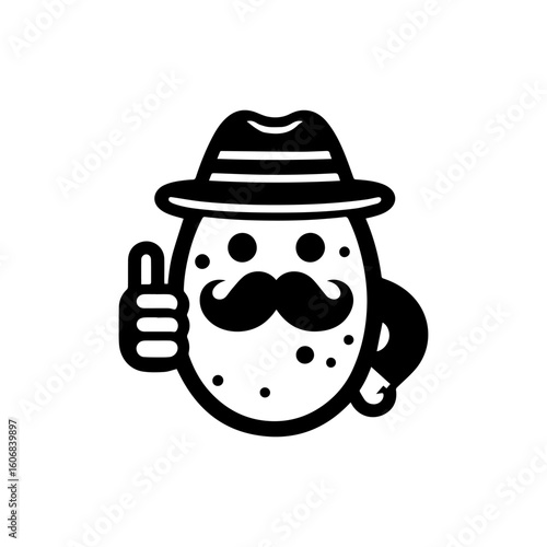 Cartoon potato character with a fedora mustache and giving a thumbs up 1.