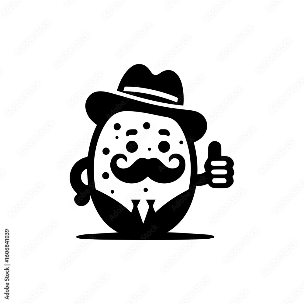 Fototapeta premium Dapper Potato Gentleman with Mustache and Hat Giving Thumbs Up.