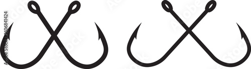 Two crossed fishing hooks silhouette