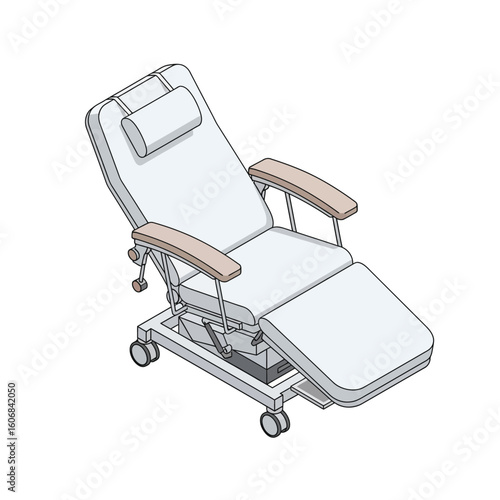 Isometric illustration of a medical examination chair, ready for patient use.