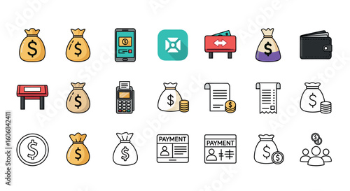 Payment and Finance Icons: A collection of modern, visually appealing icons depicting various aspects of finance, payments, and transactions.