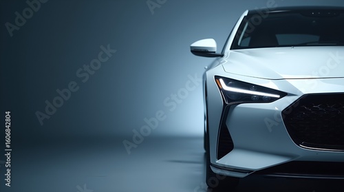 white modern car on black background